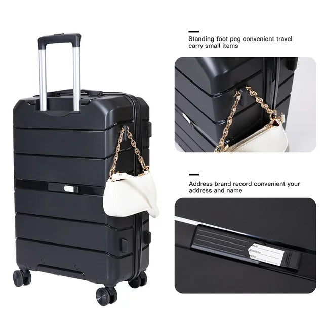 Travelhouse 3 Piece Luggage Set Hardshell Lightweight Suitcase with TSA Lock Spinner Wheels 20in24in28in.(Black)