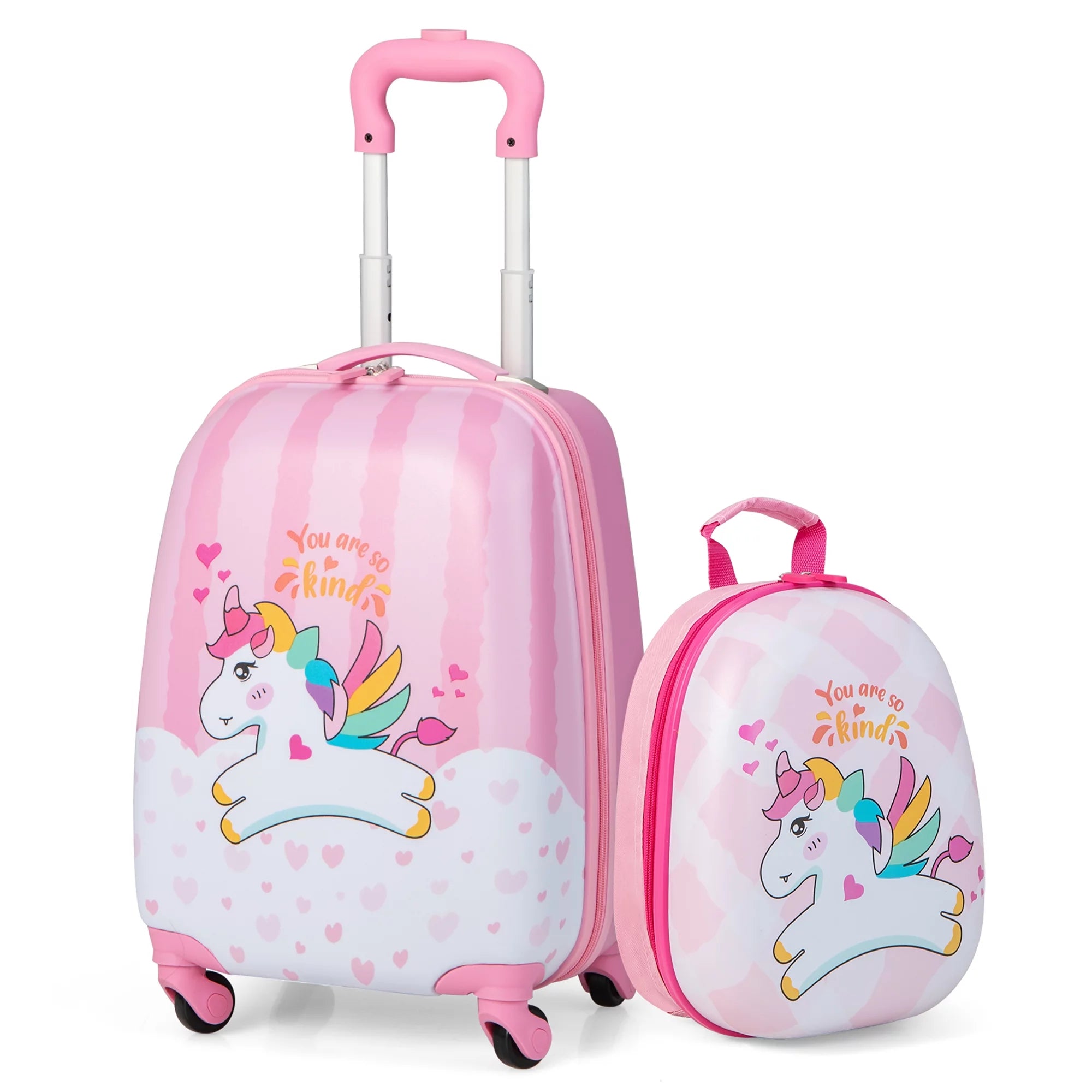 Costway 2PC Kids Carry On Luggage Set 12'' Backpack and 16'' Rolling Suitcase for Travel