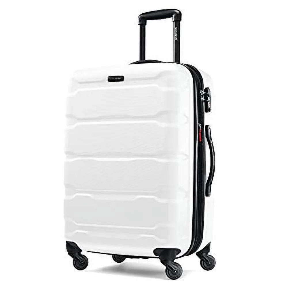 Samsonite Omni PC Hardside Expandable Luggage with Spinner Wheels, White, Checked-Medium 24-Inch