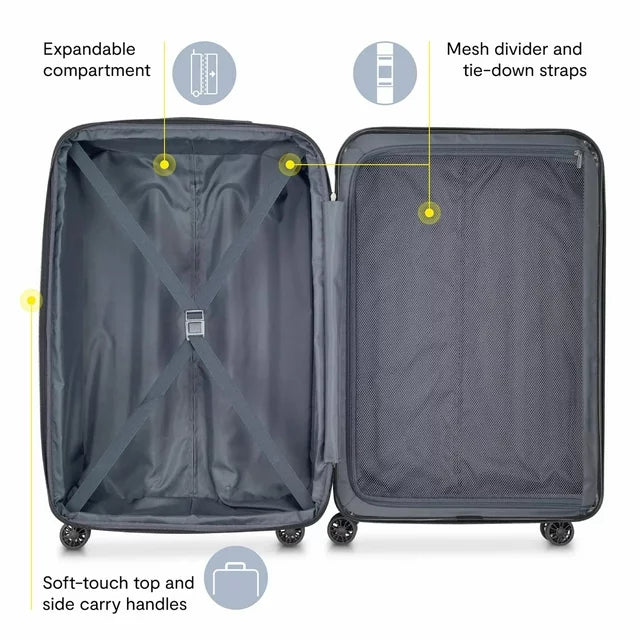 DELSEY PARIS Helium Aero 3-Piece Hardside Expandable Spinner Luggage Set includes 19" International Carry-On, 25" & 29" Checked, Brushed Metal