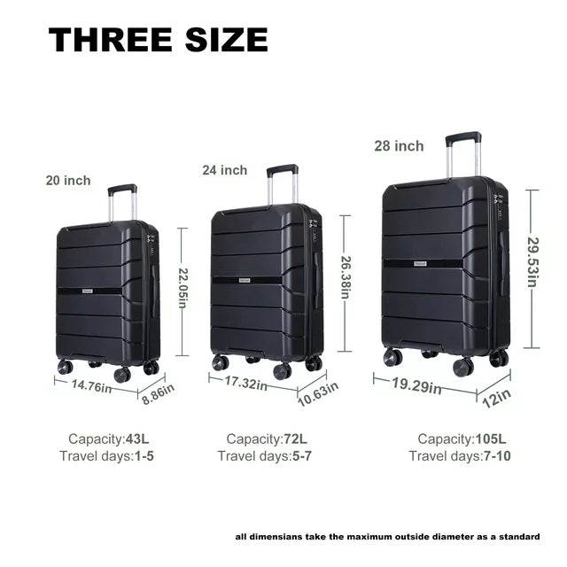 Travelhouse 3 Piece Luggage Set Hardshell Lightweight Suitcase with TSA Lock Spinner Wheels 20in24in28in.(Black)