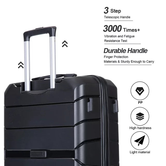 Travelhouse 3 Piece Luggage Set Hardshell Lightweight Suitcase with TSA Lock Spinner Wheels 20in24in28in.(Black)